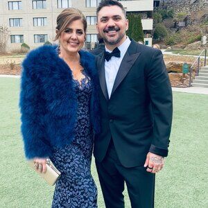 Elegant Evening Gown + Luxe Faux Fur Jacket Set